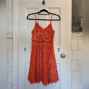 NWT New Carly Jean Los Angeles CJLA Boutique Orange Floral Lace Dress Size Small